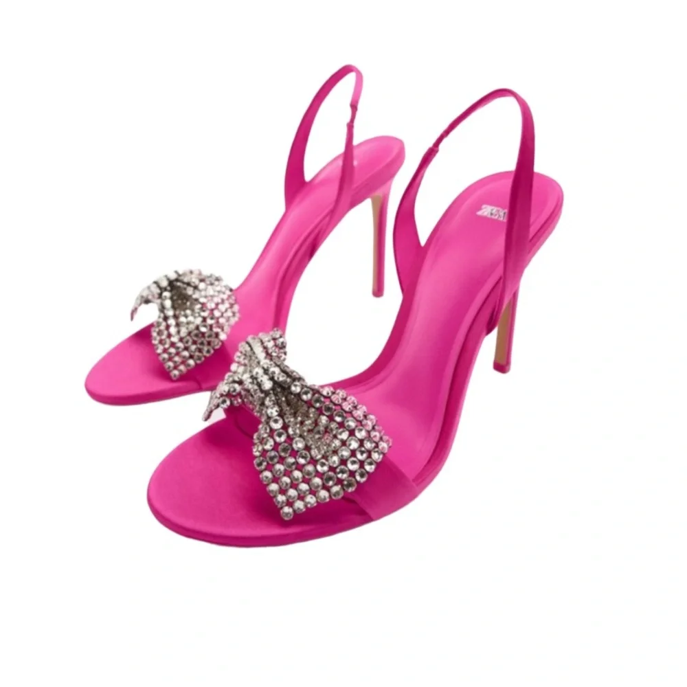 Zara Pink Rhinestone Bow Heels - Picture 3 of 12